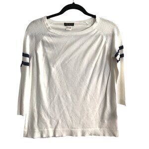 Venus Womens White & Navy Striped Sleeve Knit Top - Size M